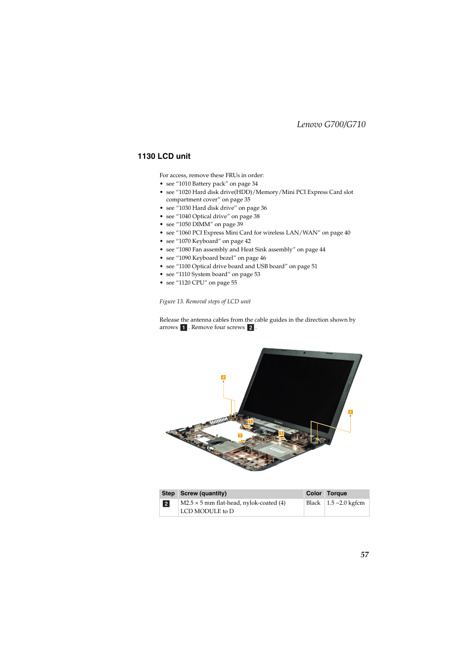 1130 lcd unit | Lenovo G710 Notebook User Manual | Page 61 / 88
