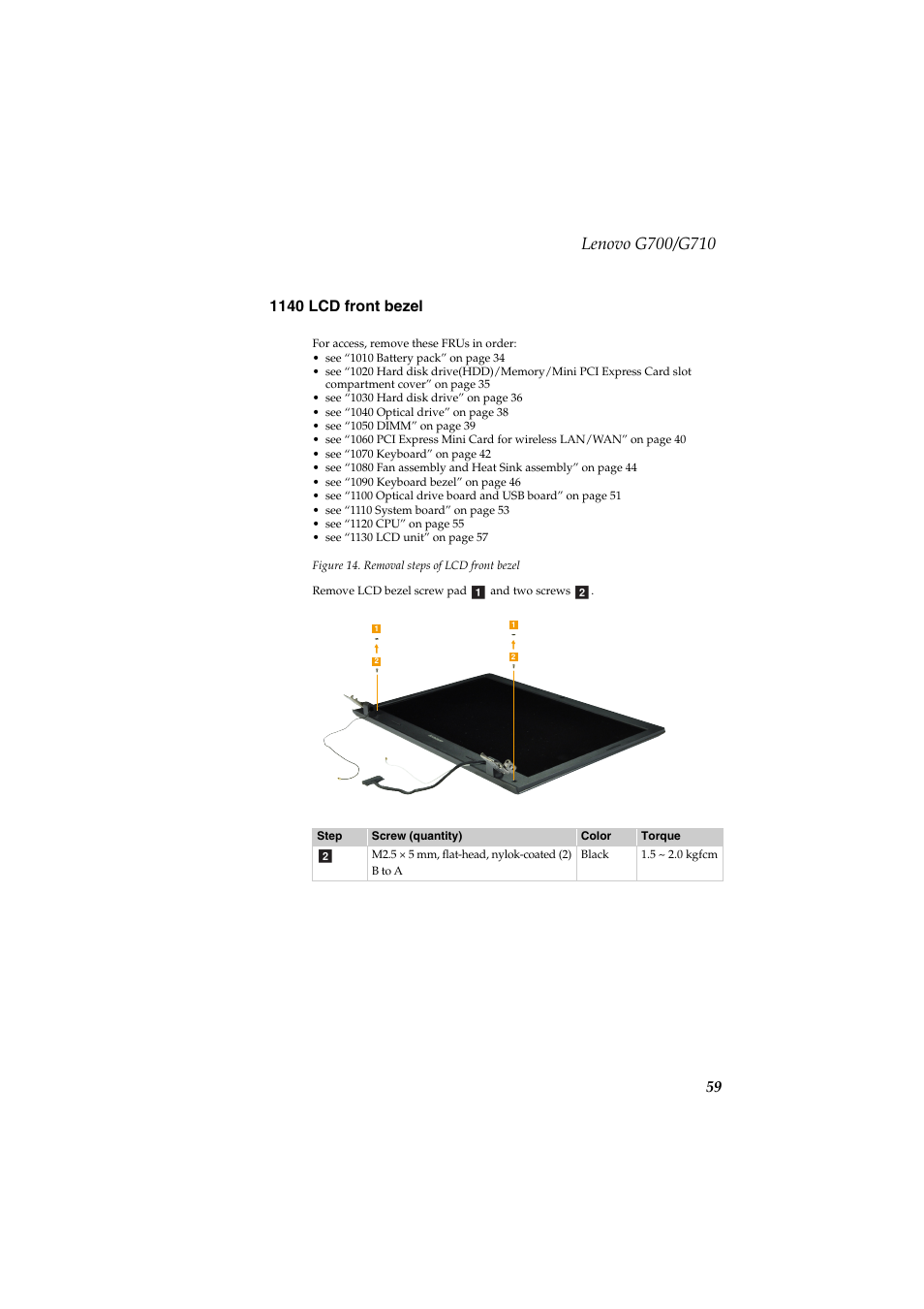 1140 lcd front bezel | Lenovo G710 Notebook User Manual | Page 63 / 88