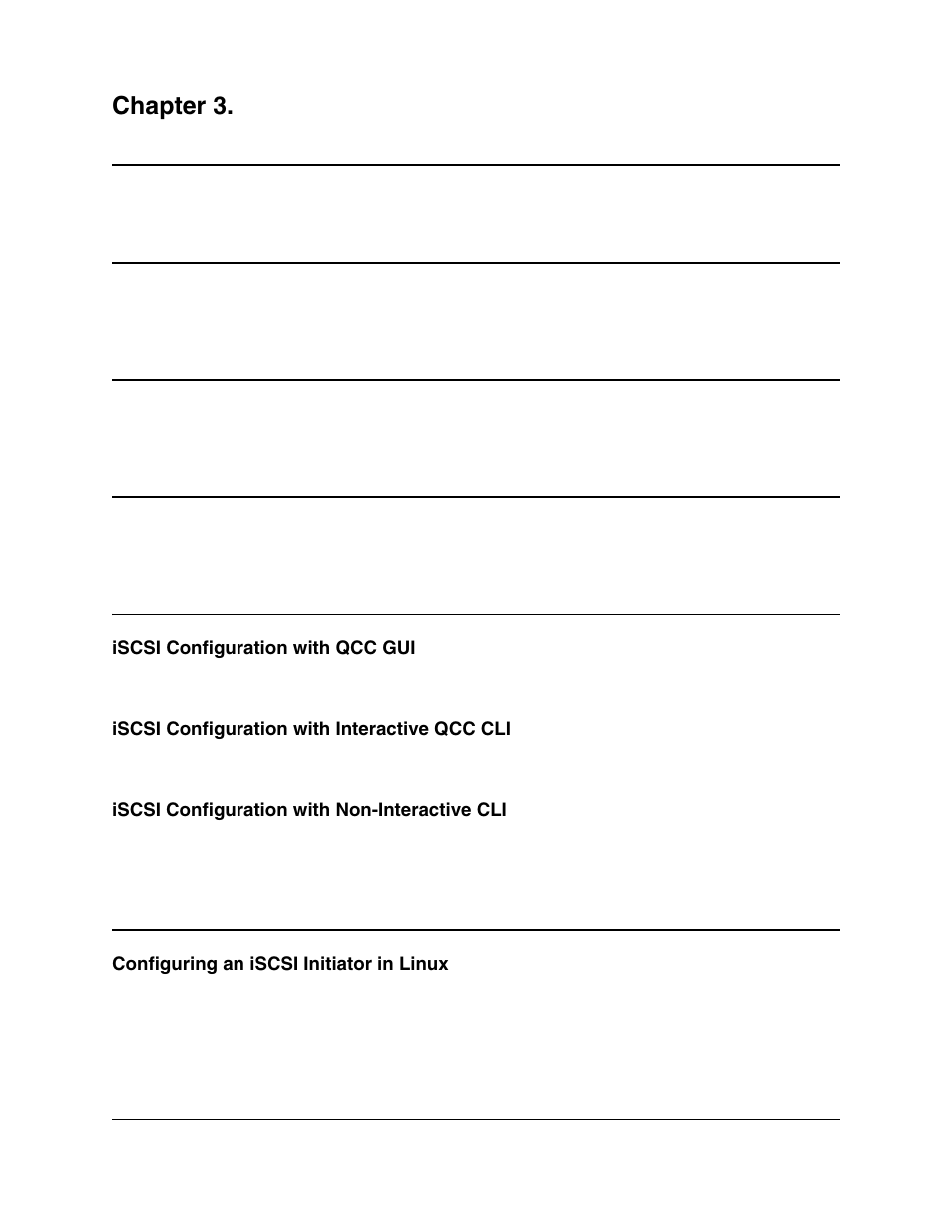 Chapter 3. configuring iscsi, Iscsi overview, Installing iscsi in linux | Installing iscsi in esx, Installing iscsi in windows, Iscsi configuration, Iscsi configuration with qcc gui, Iscsi configuration with interactive qcc cli, Iscsi configuration with non-interactive cli, Iscsi initiator | Lenovo ThinkServer RD540 User Manual | Page 103 / 132
