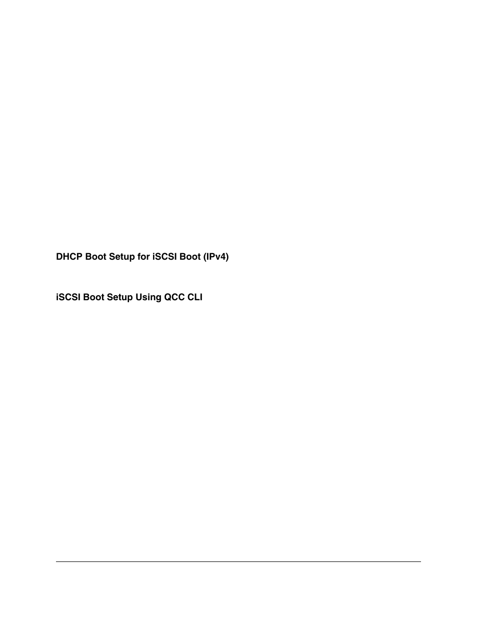 Dhcp boot setup for iscsi boot (ipv4), Iscsi boot setup using qcc cli, Configuring iscsi boot using the qcc cli | Configuring iscsi dhcp boot options using qcc cli, Iscsi boot setup using qcc gui | Lenovo ThinkServer RD540 User Manual | Page 107 / 132