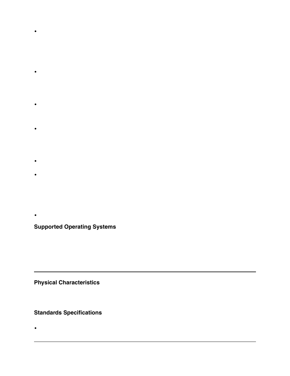 Supported operating systems, Adapter specifications, Physical characteristics | Standards specifications, Physical characteristics standards specifications | Lenovo ThinkServer RD540 User Manual | Page 20 / 132