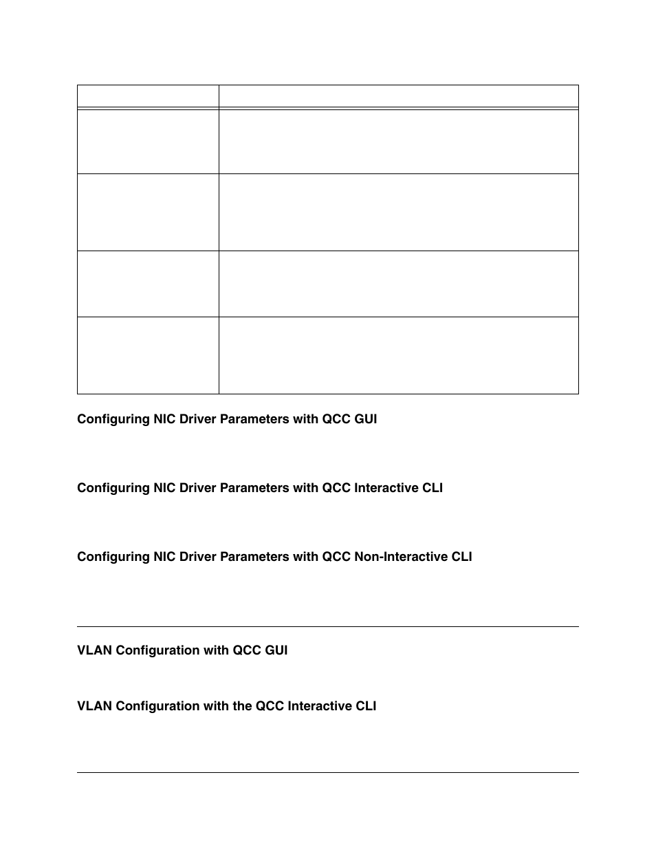 Configuring nic driver parameters with qcc gui, Vlan configuration, Vlan configuration with qcc gui | Vlan configuration with the qcc interactive cli | Lenovo ThinkServer RD540 User Manual | Page 42 / 132