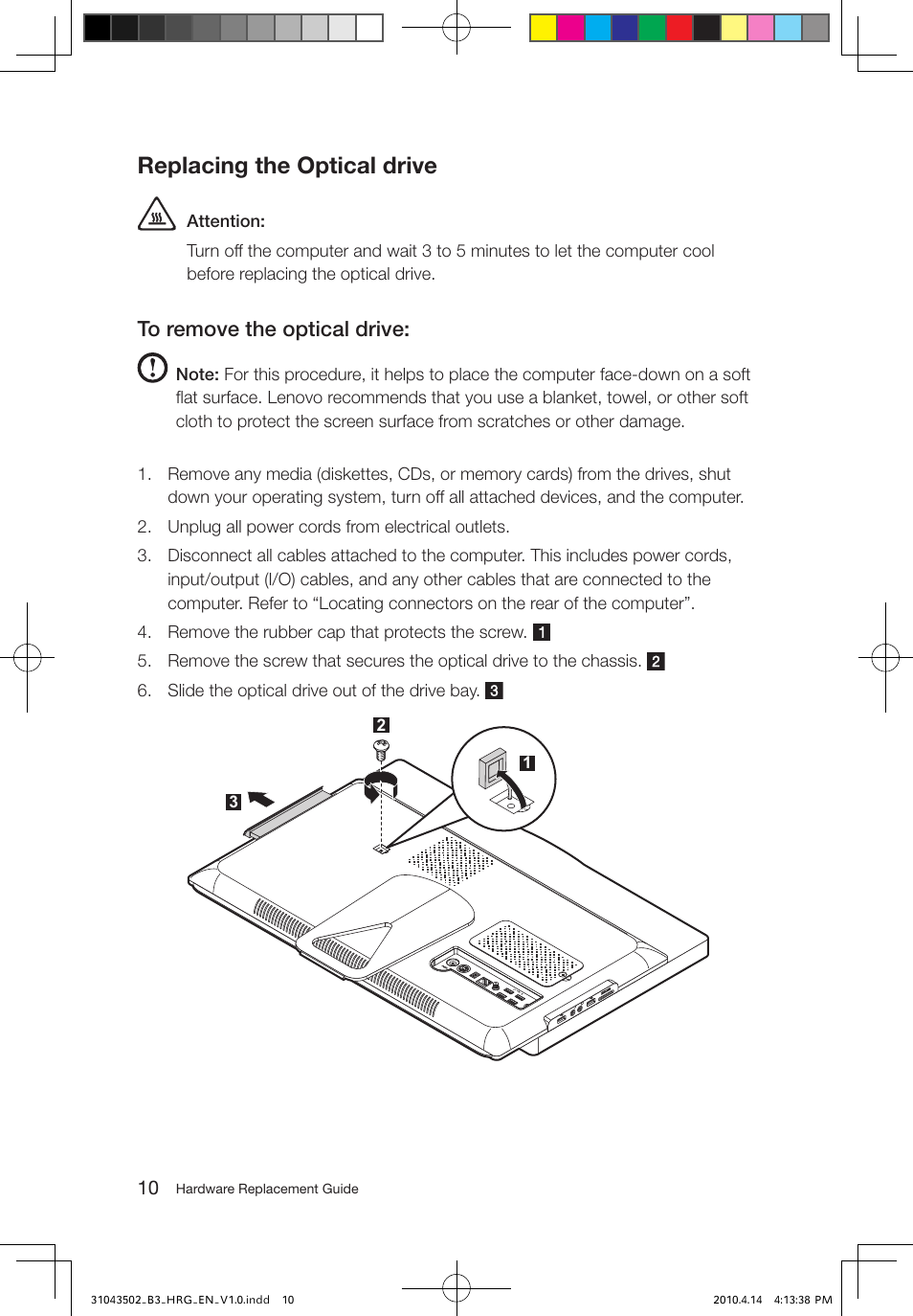 Replacing the optical drive | Lenovo IdeaCentre B305 User Manual | Page 13 / 23