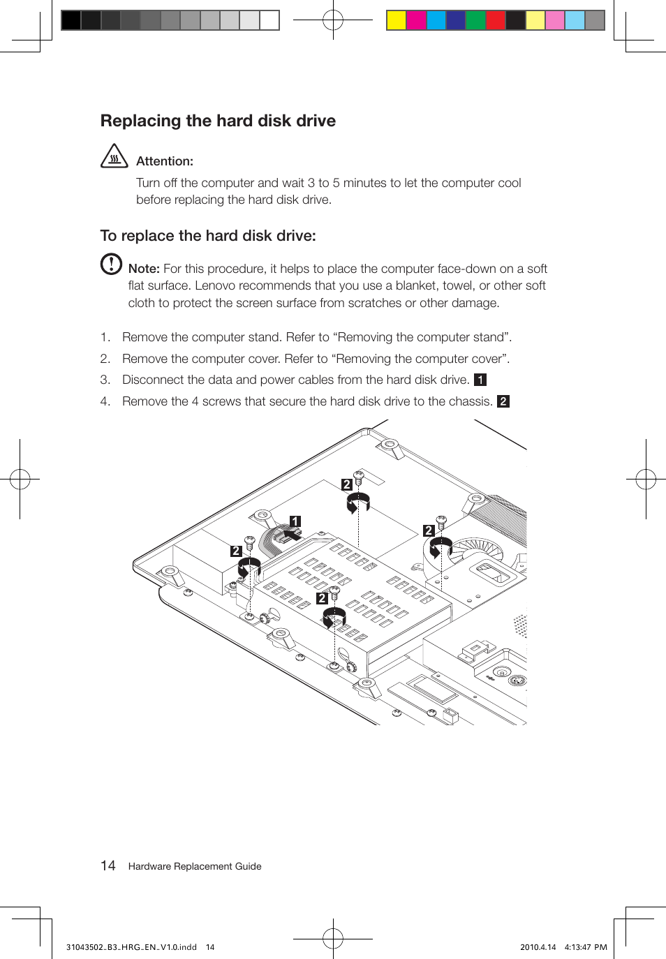 Replacing the hard disk drive | Lenovo IdeaCentre B305 User Manual | Page 17 / 23