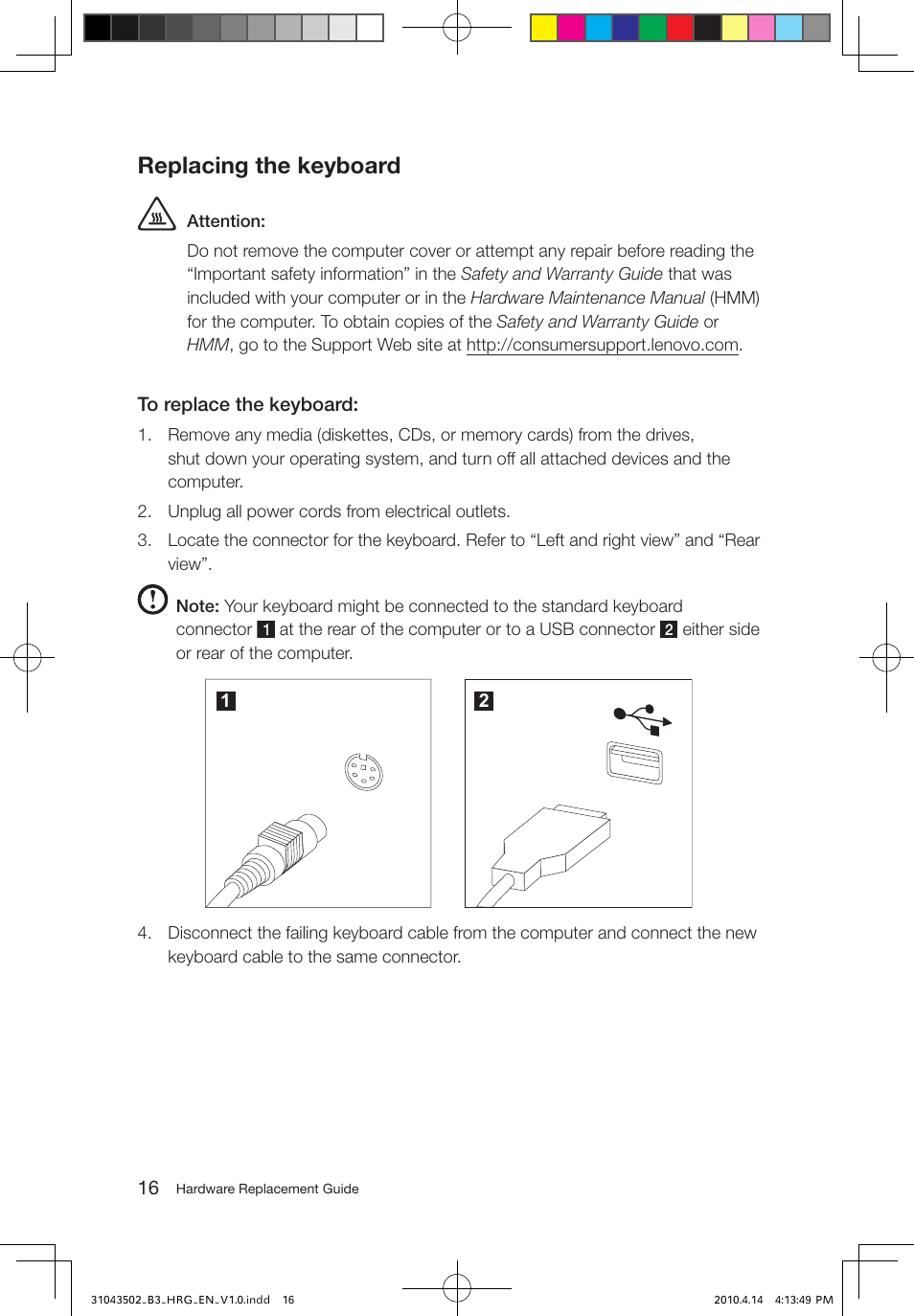 Replacing the keyboard | Lenovo IdeaCentre B305 User Manual | Page 19 / 23