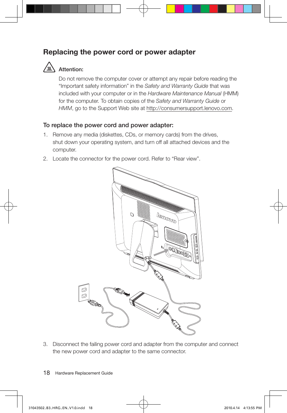 Replacing the power cord or power adapter | Lenovo IdeaCentre B305 User Manual | Page 21 / 23