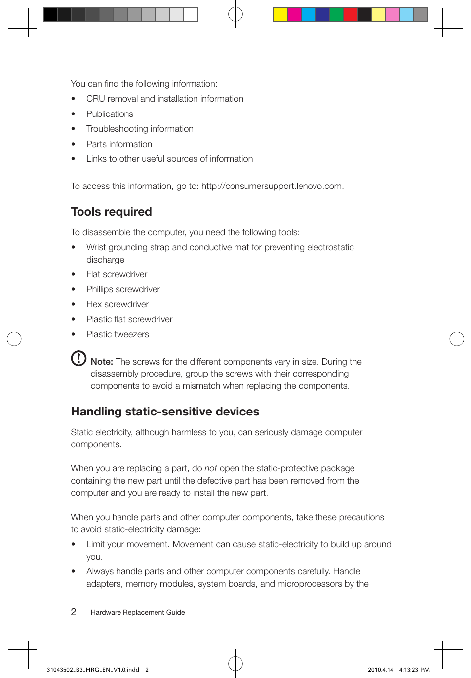 Tools required, Handling static-sensitive devices | Lenovo IdeaCentre B305 User Manual | Page 5 / 23