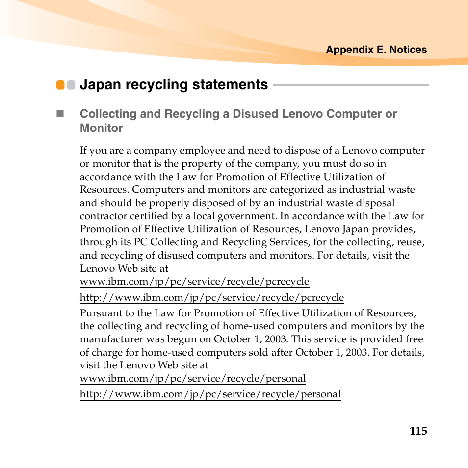 Japan recycling statements | Lenovo IdeaPad S10-2 User Manual | Page 130 / 140