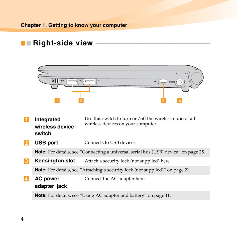 Right-side view | Lenovo IdeaPad S10-2 User Manual | Page 19 / 140