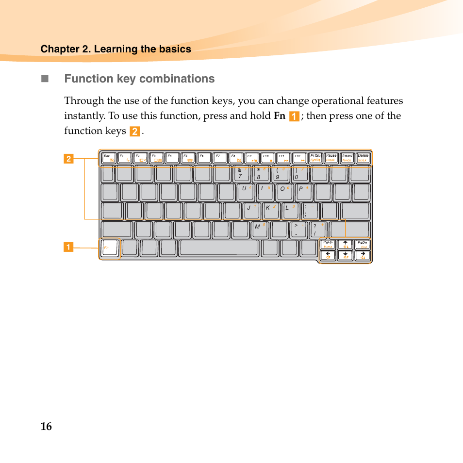 Function key combinations, Chapter 2. learning the basics | Lenovo IdeaPad S10-2 User Manual | Page 31 / 140