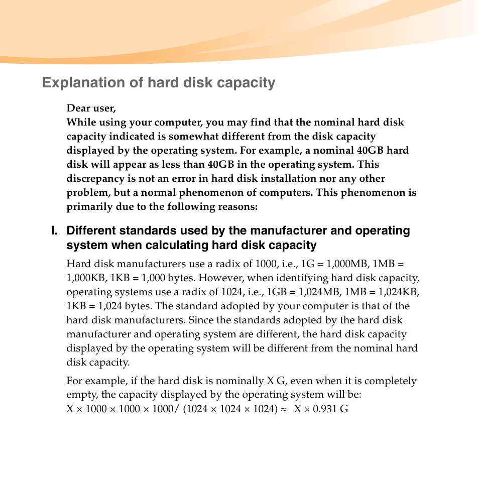 Explanation of hard disk capacity | Lenovo IdeaPad S10-2 User Manual | Page 5 / 140
