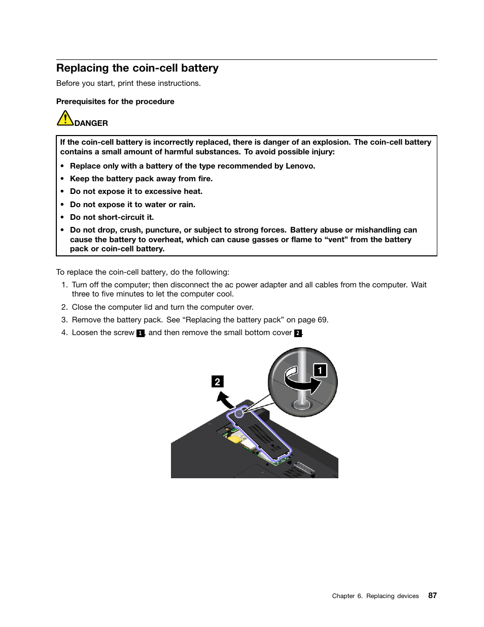 Replacing the coin-cell battery | Lenovo ThinkPad T540p User Manual | Page 103 / 186