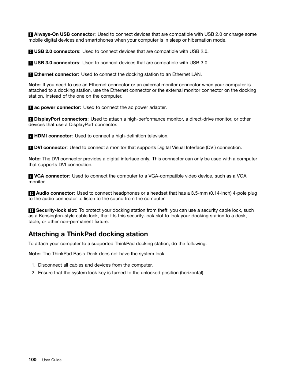 Attaching a thinkpad docking station | Lenovo ThinkPad T540p User Manual | Page 116 / 186