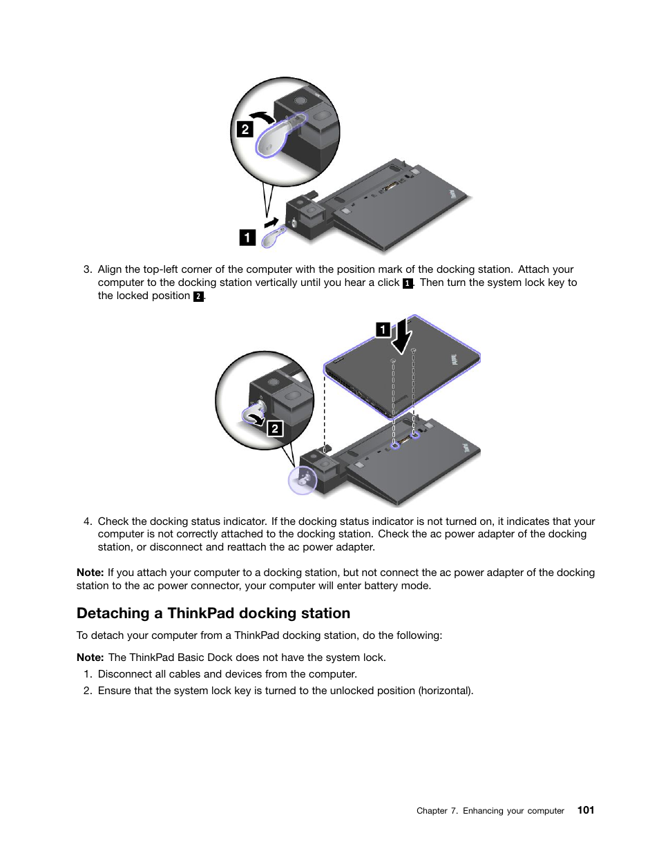 Detaching a thinkpad docking station | Lenovo ThinkPad T540p User Manual | Page 117 / 186