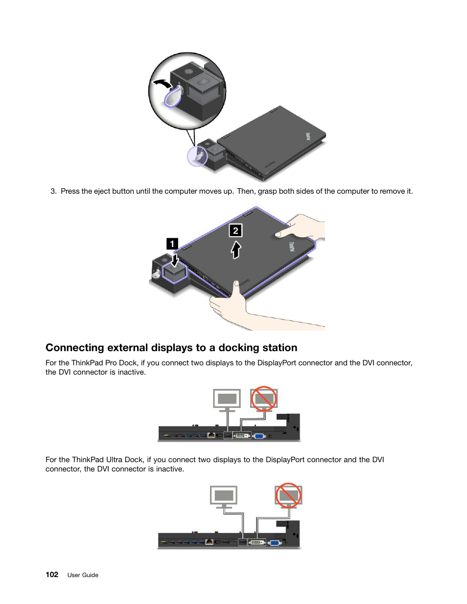 Connecting external displays to a docking station | Lenovo ThinkPad T540p User Manual | Page 118 / 186