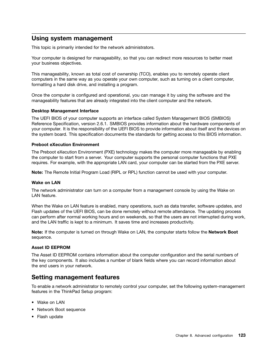 Using system management, Setting management features | Lenovo ThinkPad T540p User Manual | Page 139 / 186