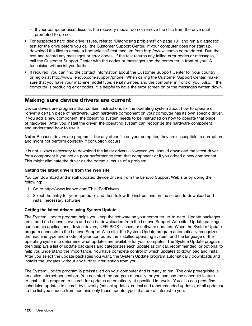 Making sure device drivers are current | Lenovo ThinkPad T540p User Manual | Page 142 / 186