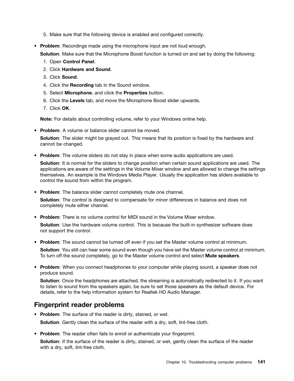 Fingerprint reader problems | Lenovo ThinkPad T540p User Manual | Page 157 / 186