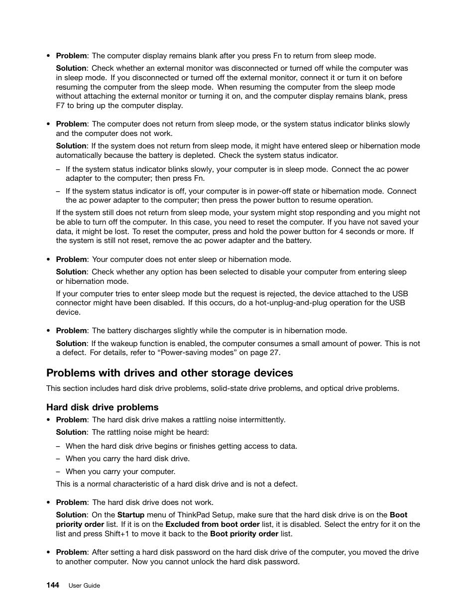 Problems with drives and other storage devices | Lenovo ThinkPad T540p User Manual | Page 160 / 186