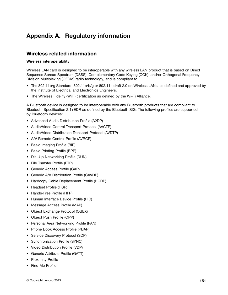 Appendix a. regulatory information, Wireless related information | Lenovo ThinkPad T540p User Manual | Page 167 / 186
