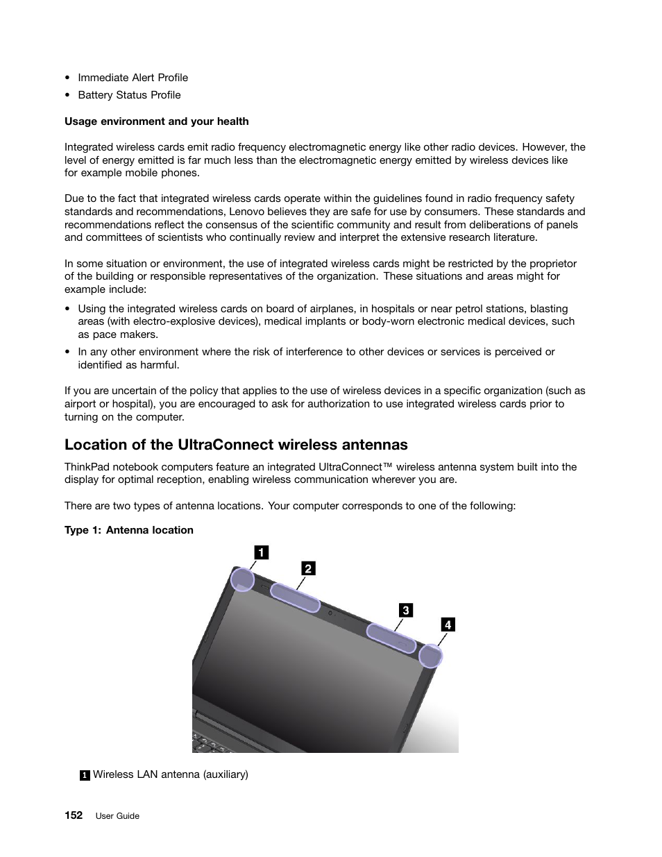 Location of the ultraconnect wireless antennas | Lenovo ThinkPad T540p User Manual | Page 168 / 186