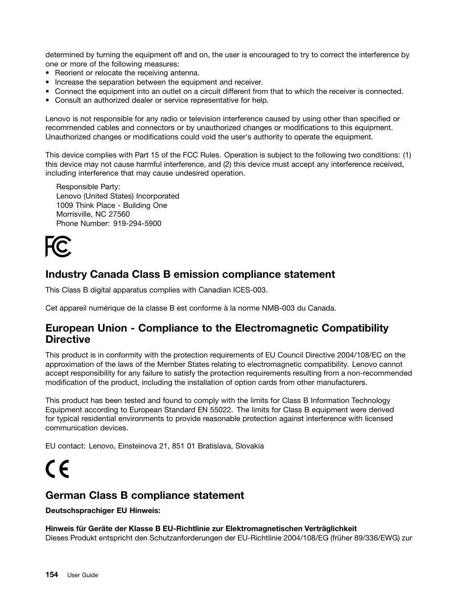 German class b compliance statement | Lenovo ThinkPad T540p User Manual | Page 170 / 186