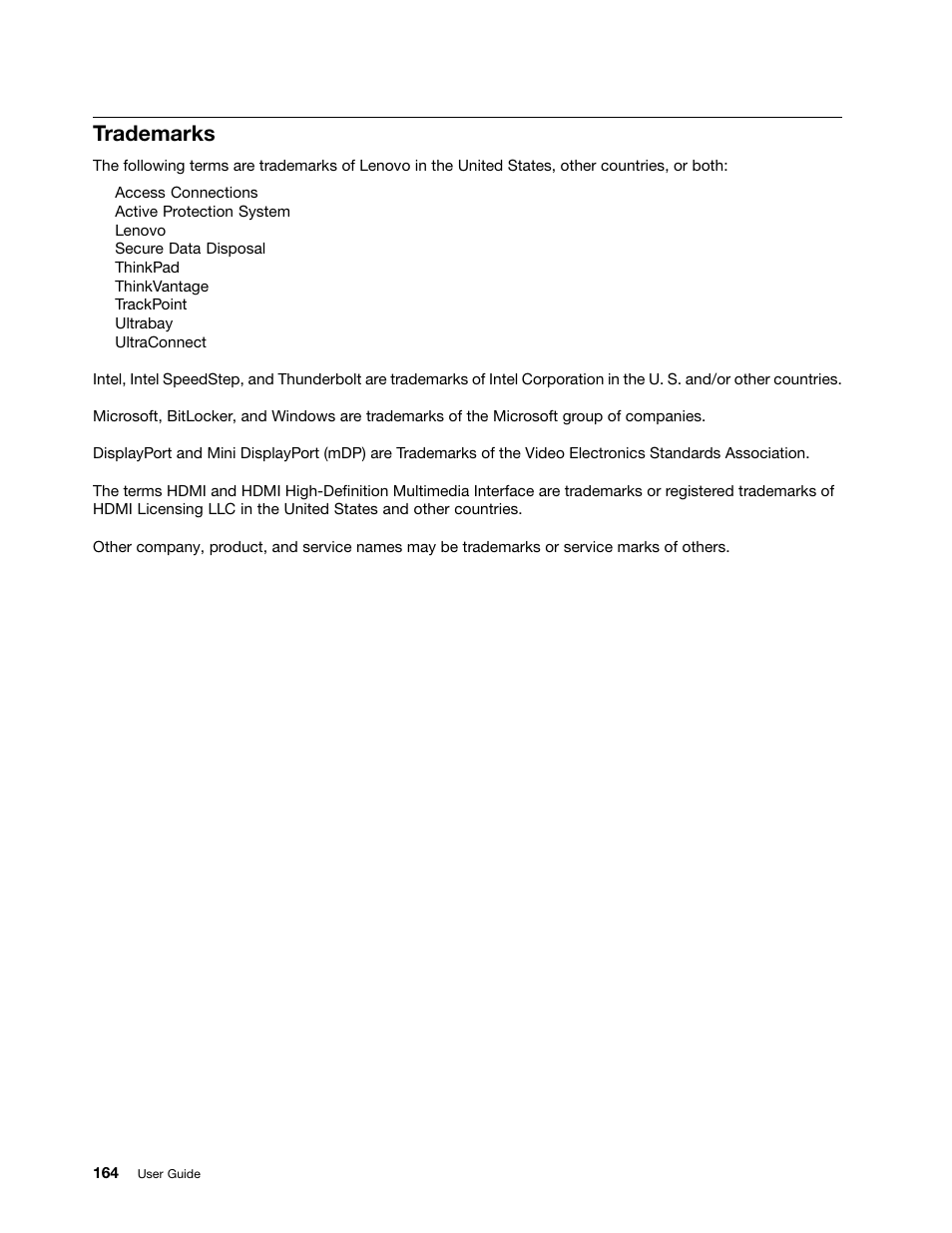 Trademarks | Lenovo ThinkPad T540p User Manual | Page 180 / 186