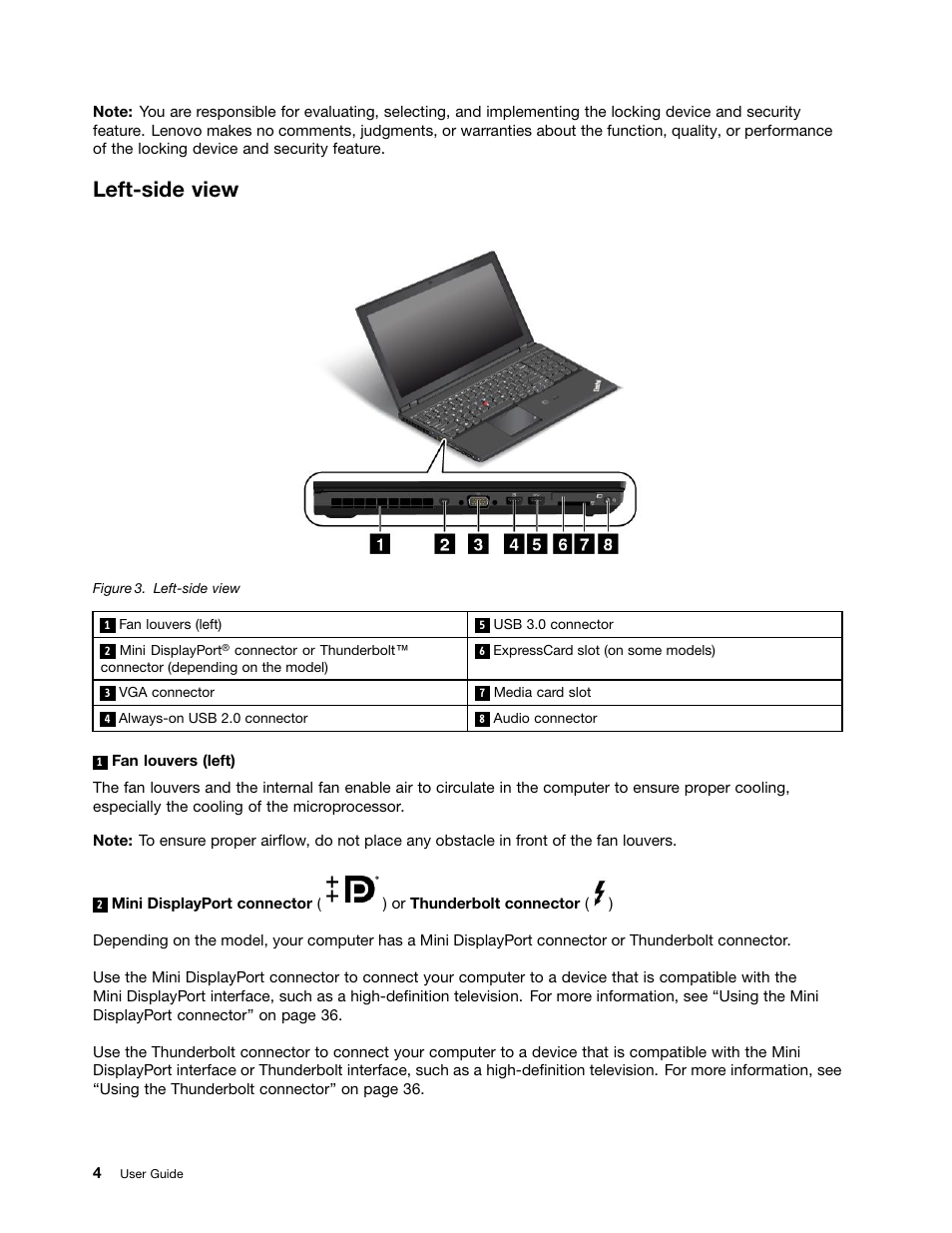 Left-side view | Lenovo ThinkPad T540p User Manual | Page 20 / 186