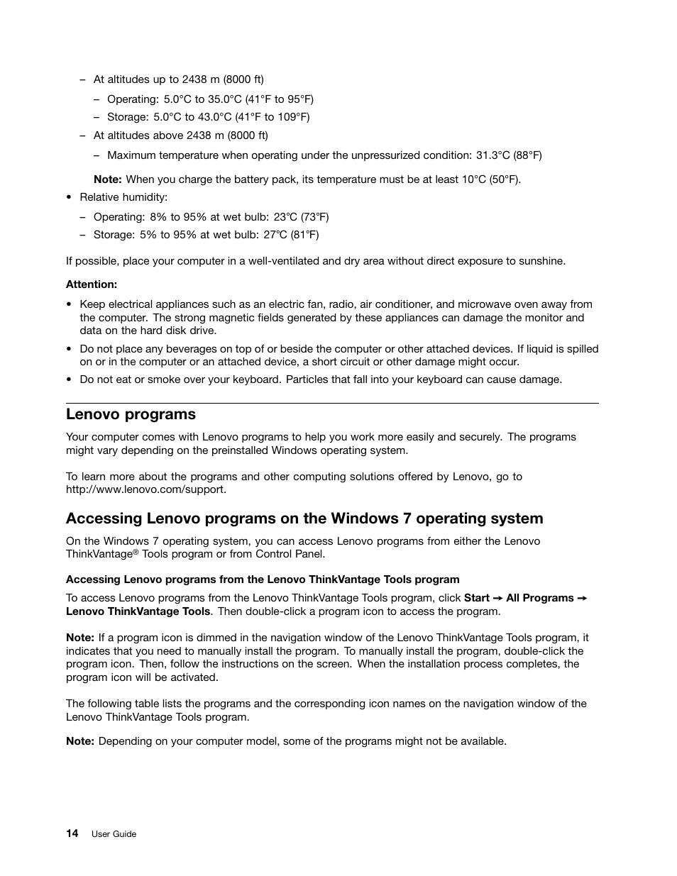 Lenovo programs | Lenovo ThinkPad T540p User Manual | Page 30 / 186