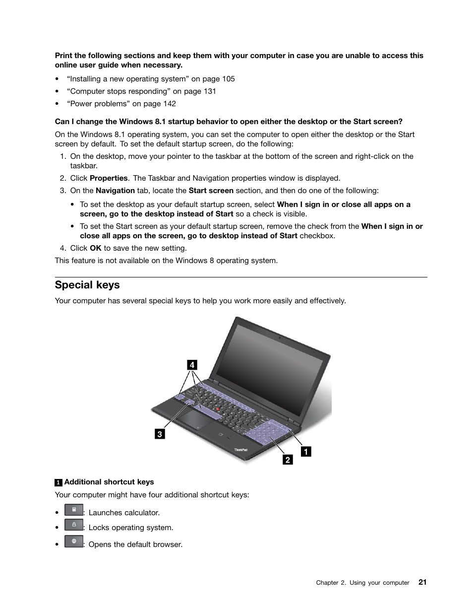 Special keys | Lenovo ThinkPad T540p User Manual | Page 37 / 186