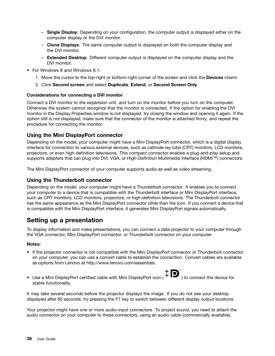 Setting up a presentation | Lenovo ThinkPad T540p User Manual | Page 52 / 186