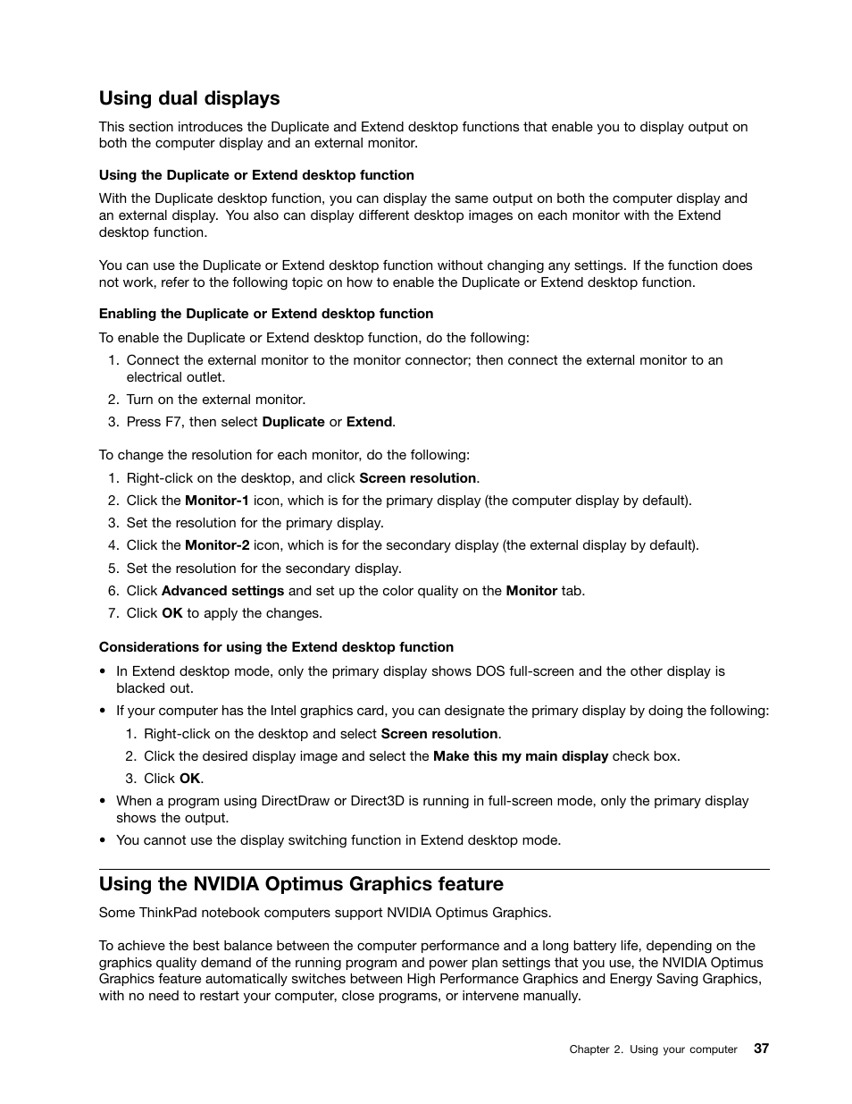 Using dual displays, Using the nvidia optimus graphics feature | Lenovo ThinkPad T540p User Manual | Page 53 / 186