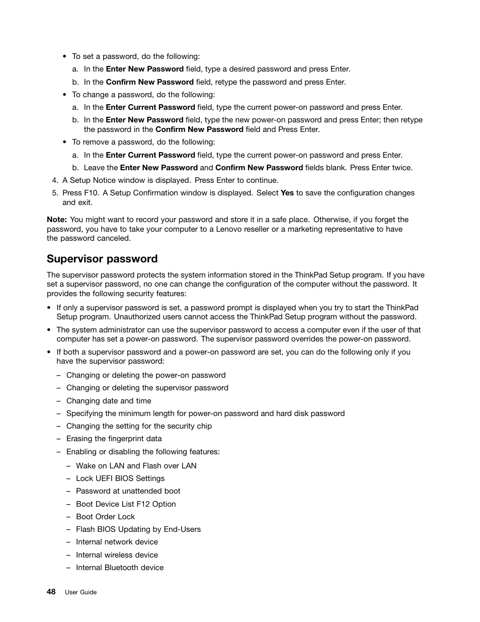 Supervisor password | Lenovo ThinkPad T540p User Manual | Page 64 / 186