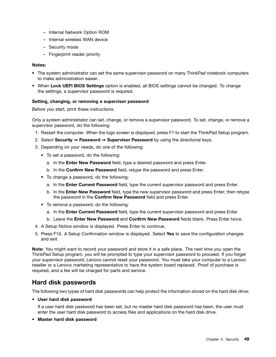 Hard disk passwords | Lenovo ThinkPad T540p User Manual | Page 65 / 186