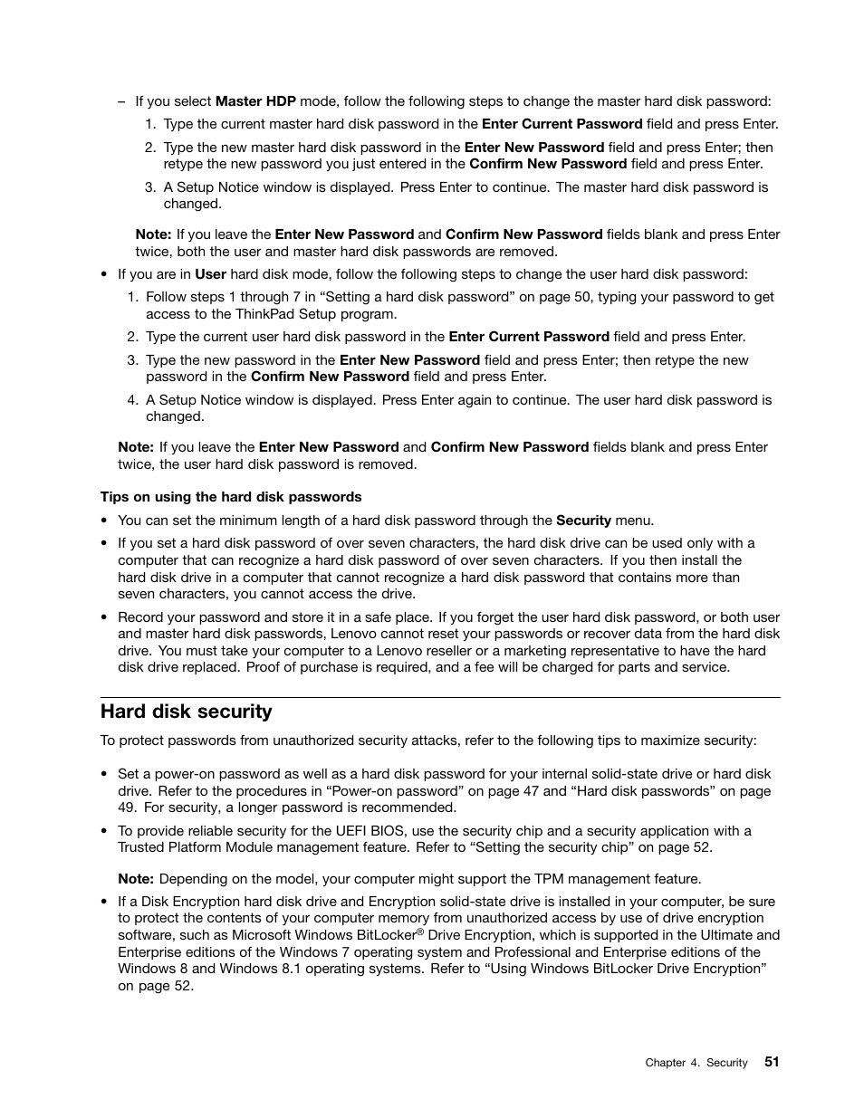 Hard disk security | Lenovo ThinkPad T540p User Manual | Page 67 / 186