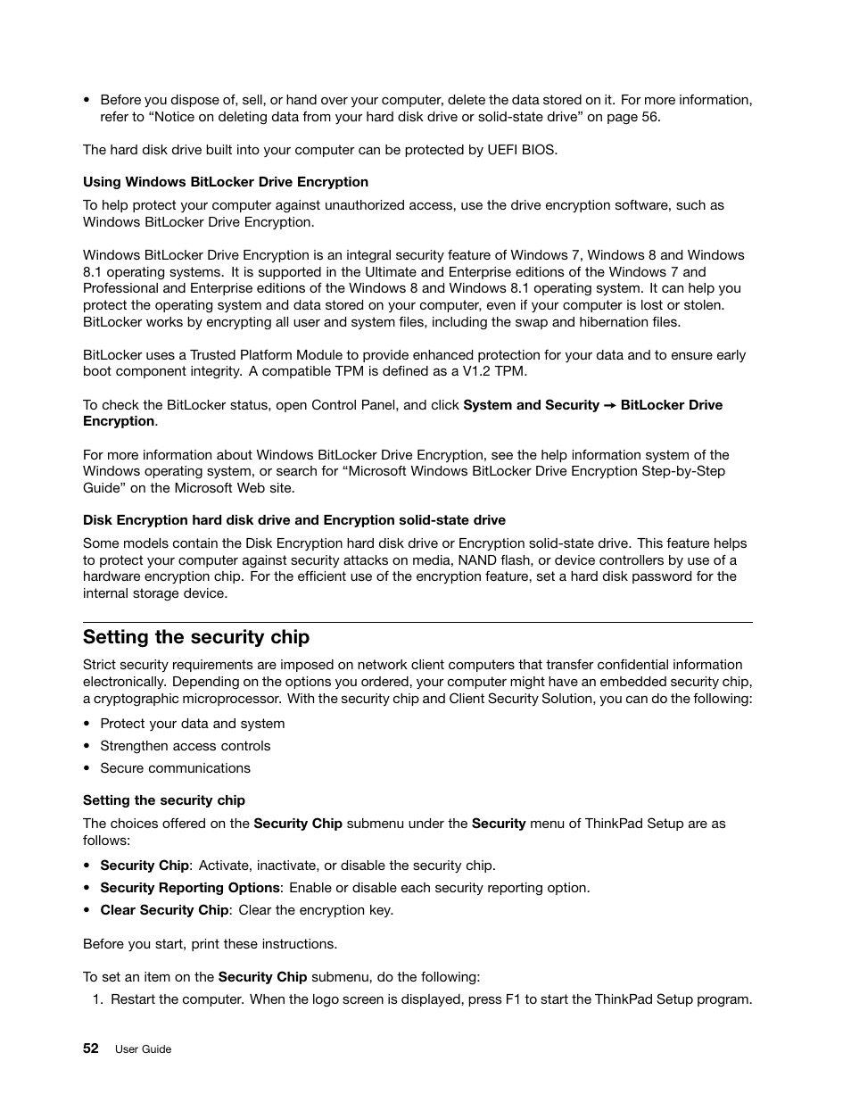 Setting the security chip | Lenovo ThinkPad T540p User Manual | Page 68 / 186