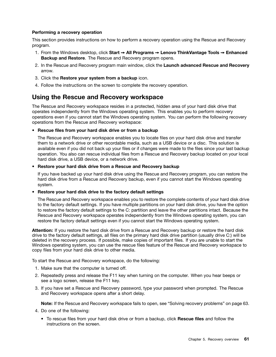 Using the rescue and recovery workspace | Lenovo ThinkPad T540p User Manual | Page 77 / 186