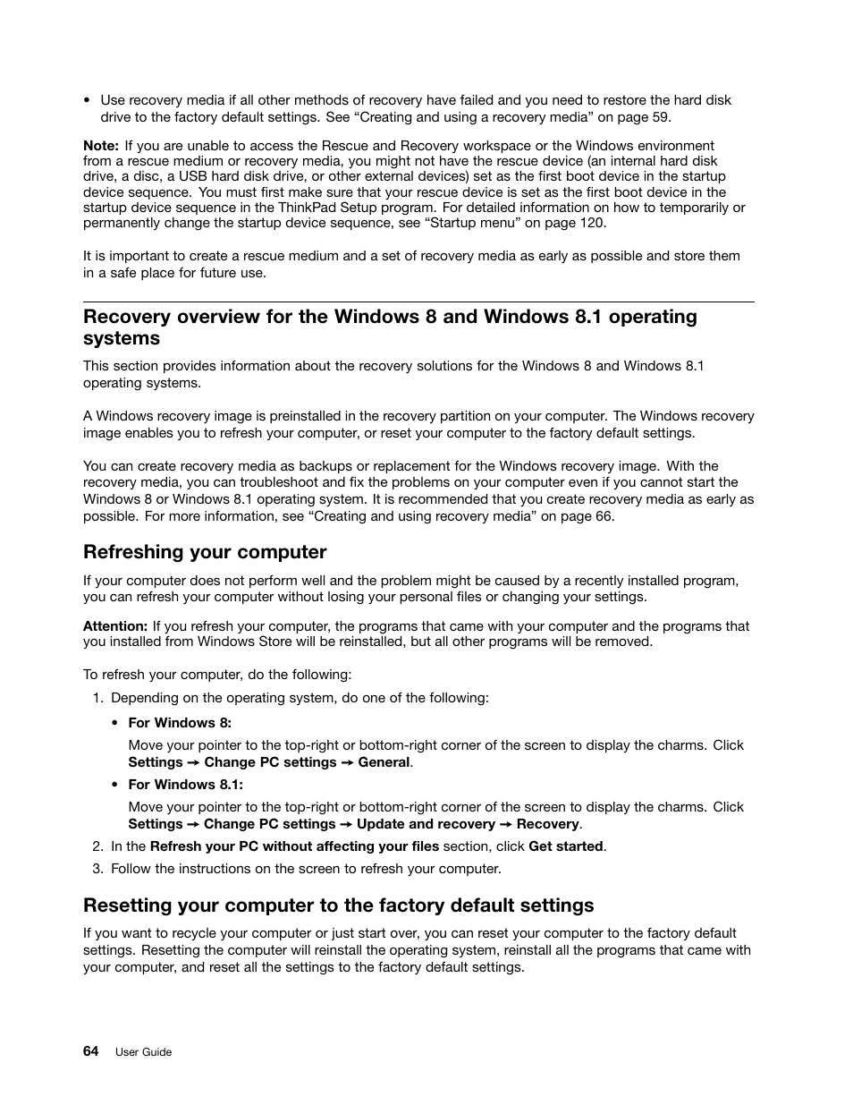 Refreshing your computer | Lenovo ThinkPad T540p User Manual | Page 80 / 186