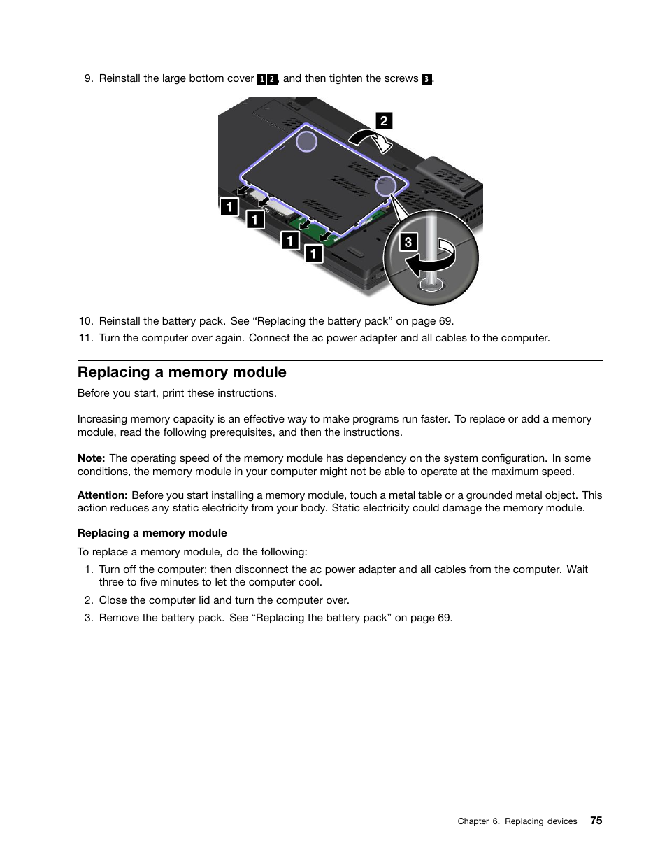 Replacing a memory module | Lenovo ThinkPad T540p User Manual | Page 91 / 186