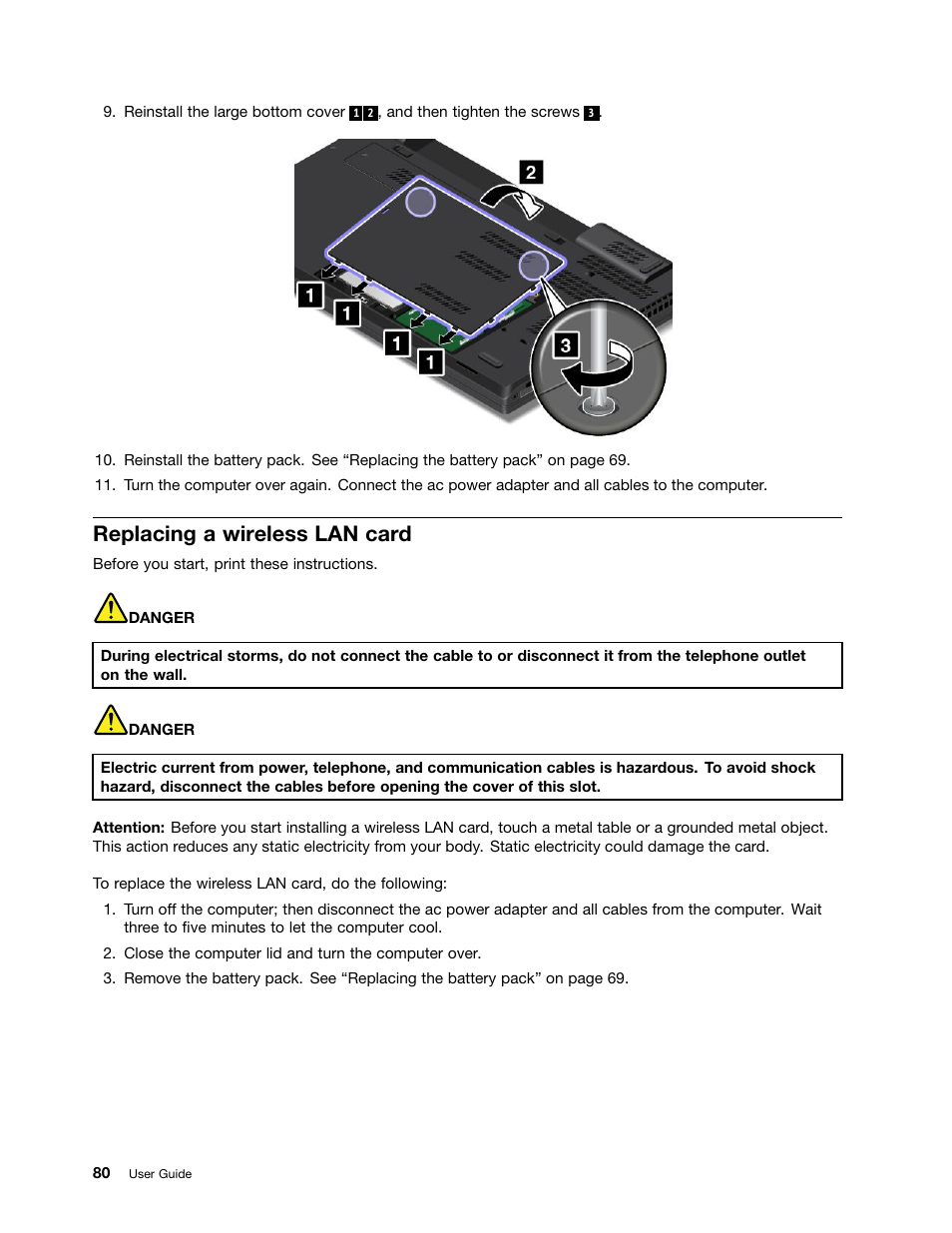 Replacing a wireless lan card | Lenovo ThinkPad T540p User Manual | Page 96 / 186