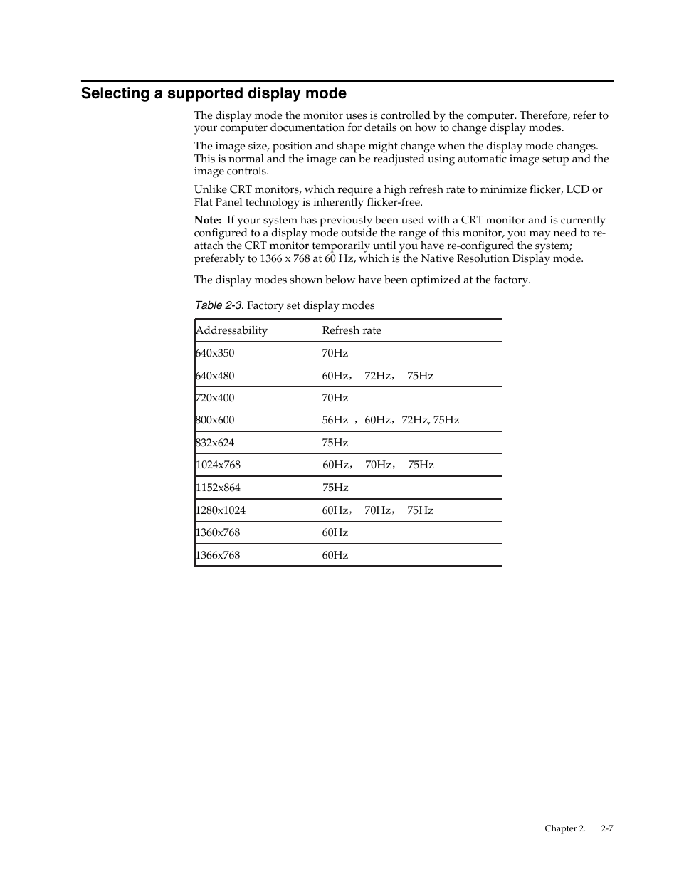 Selecting a supported display mode, Selecting a supported display mode -7 | Lenovo LI1920 Wide Monitor User Manual | Page 15 / 26