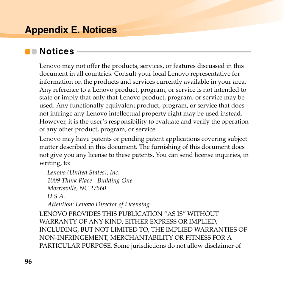 Appendix e. notices, Notices | Lenovo IdeaPad U150 User Manual | Page 110 / 140