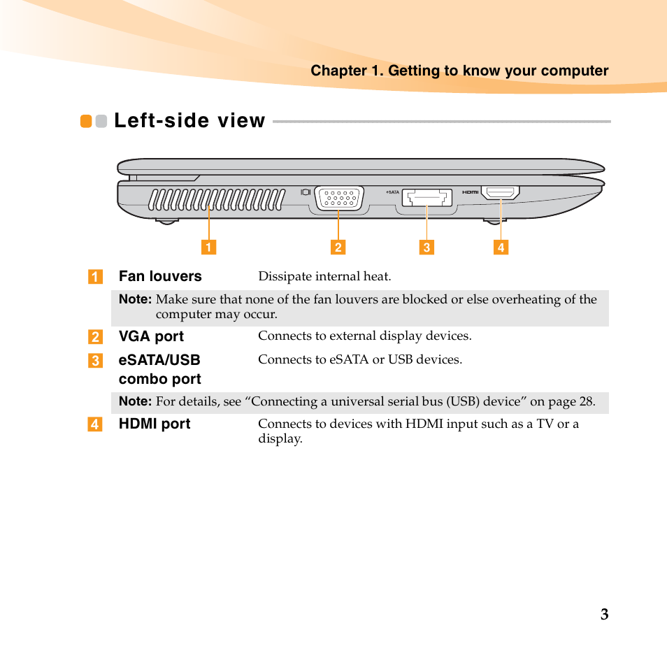 Left-side view | Lenovo IdeaPad U150 User Manual | Page 17 / 140