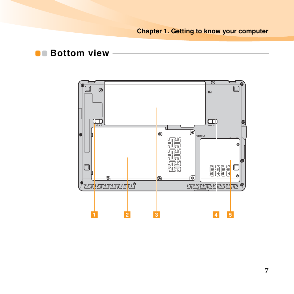 Bottom view | Lenovo IdeaPad U150 User Manual | Page 21 / 140