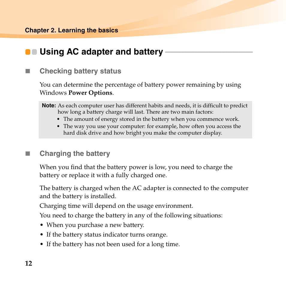 Using ac adapter and battery | Lenovo IdeaPad U150 User Manual | Page 26 / 140