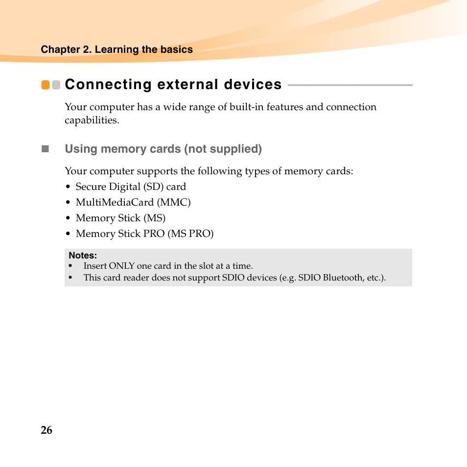 Connecting external devices | Lenovo IdeaPad U150 User Manual | Page 40 / 140