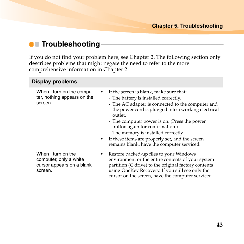 Troubleshooting | Lenovo IdeaPad U150 User Manual | Page 57 / 140