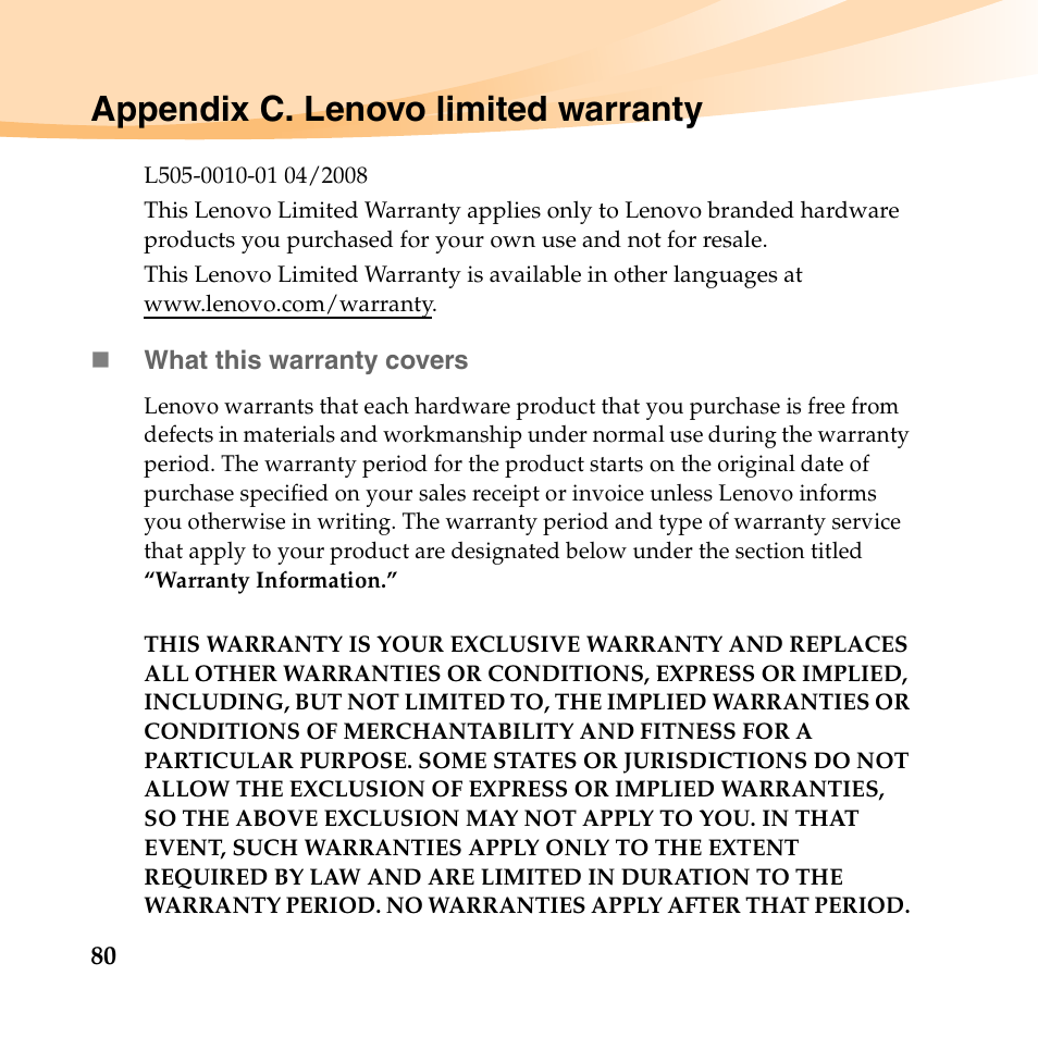 Appendix c. lenovo limited warranty | Lenovo IdeaPad U150 User Manual | Page 94 / 140