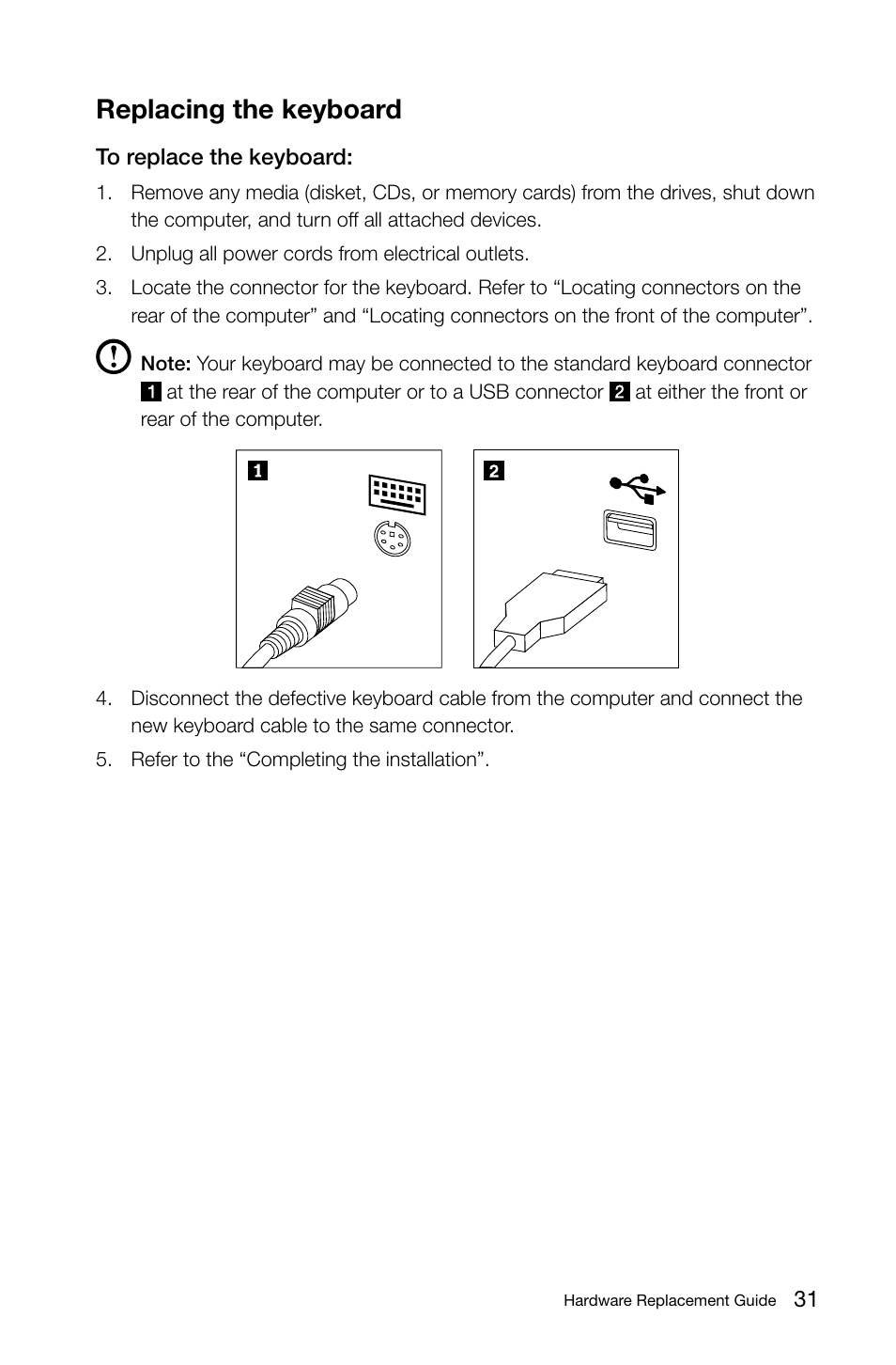 Replacing the keyboard | Lenovo IdeaCentre K330 User Manual | Page 34 / 39