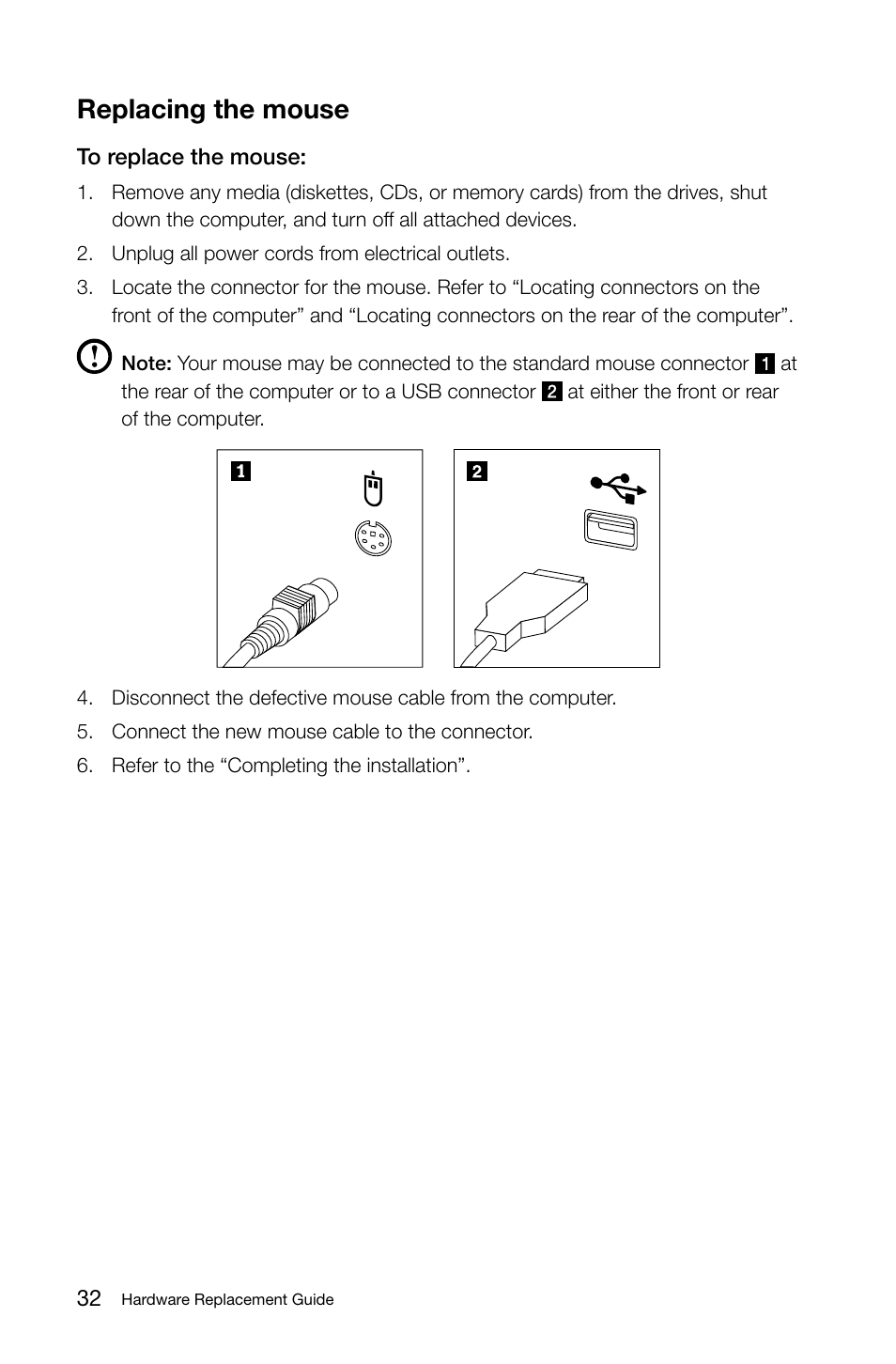 Replacing the mouse | Lenovo IdeaCentre K330 User Manual | Page 35 / 39